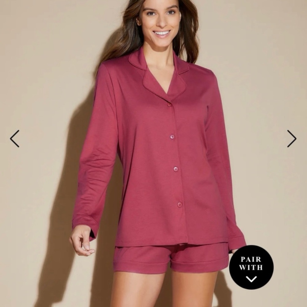 🍁Cosabella Bella PJ Set Long Sleeve Top & Boxer - Size S Deep Ruby LikeNew 2023